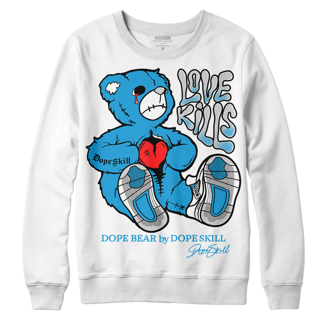 Jordan 4 Retro Military Blue DopeSkill Sweatshirt Love Kills Graphic Streetwear - White