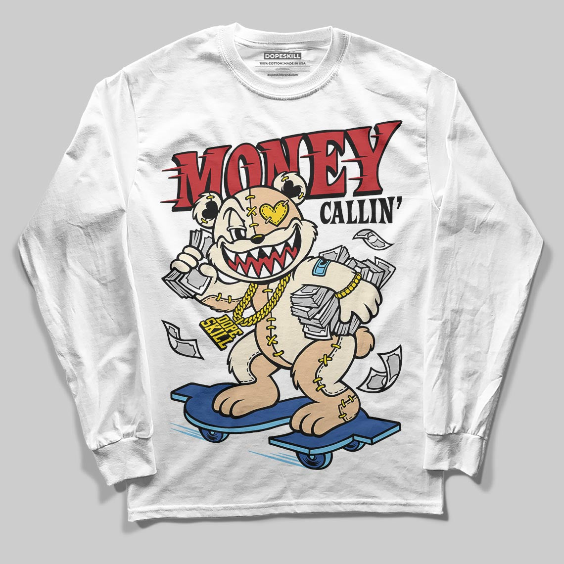 Jordan 17 Retro Low SP Infinite Archives DopeSkill Long Sleeve T-Shirt Money Callin' Graphic Streetwear - White