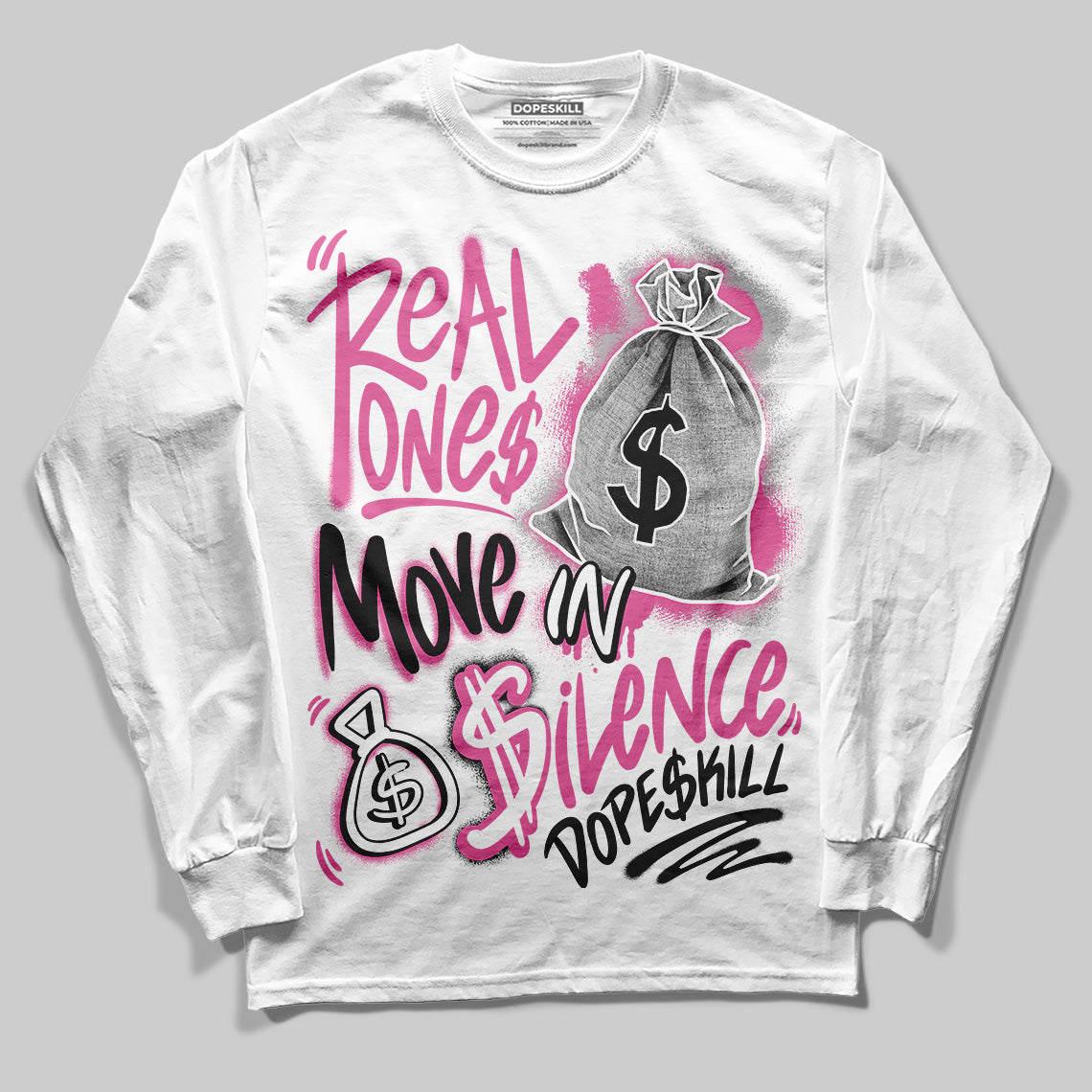 Asics Gel-Kayano 14 ‘Cream Sweet Pink’ DopeSkill Long Sleeve T-Shirt Real Ones Move In Silence Graphic Streetwear - WHite