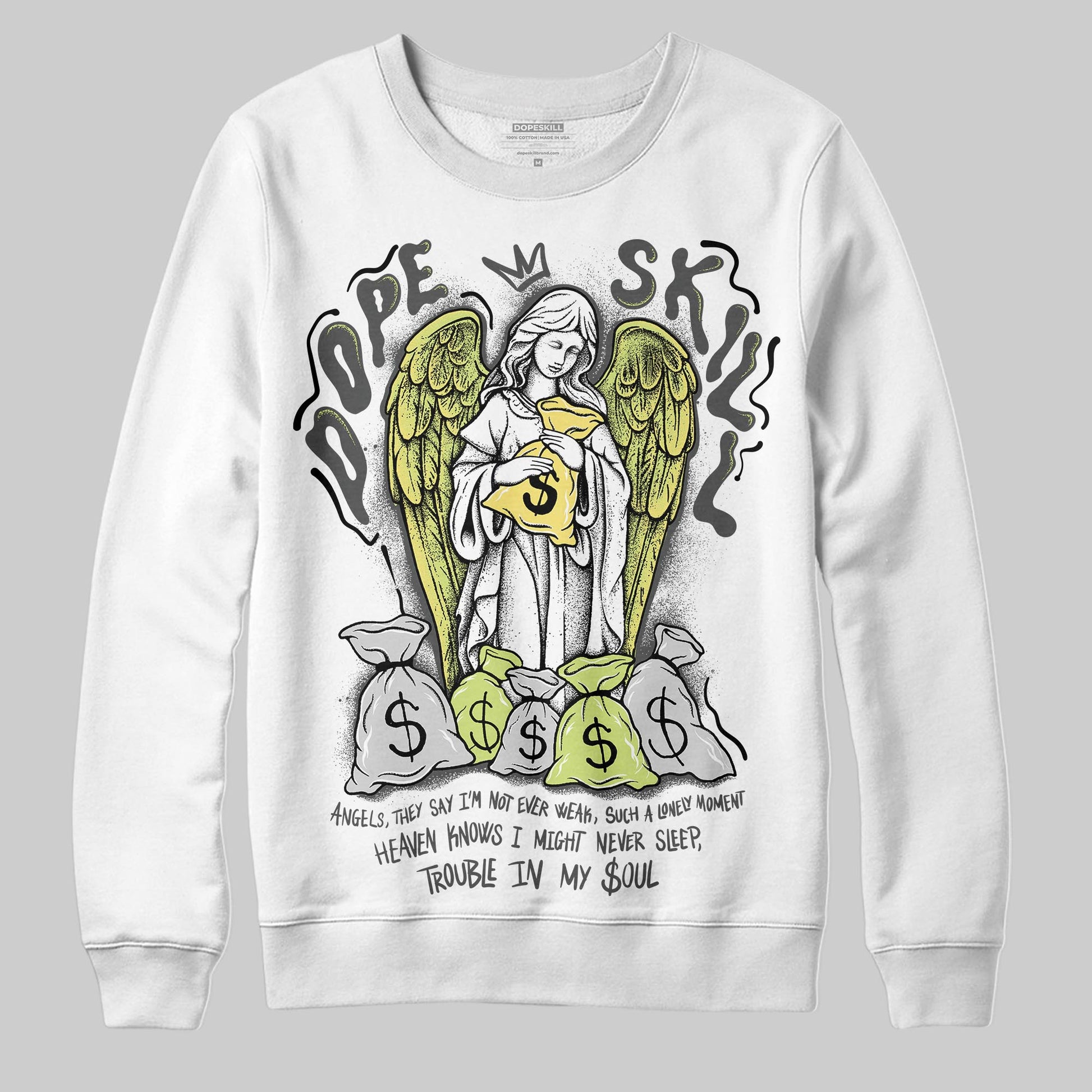 Jordan 4 GS “Light Lemon Twist” DopeSkill Sweatshirt Angels Graphic Streetwear - White