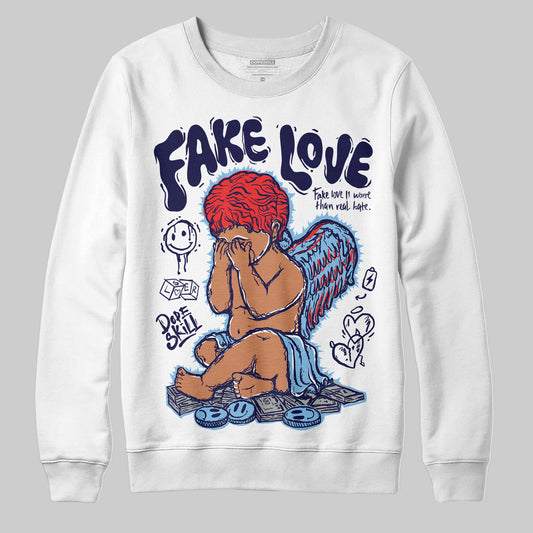 University Blue Sneakers DopeSkill Sweatshirt False Love Graphic Streetwear - White