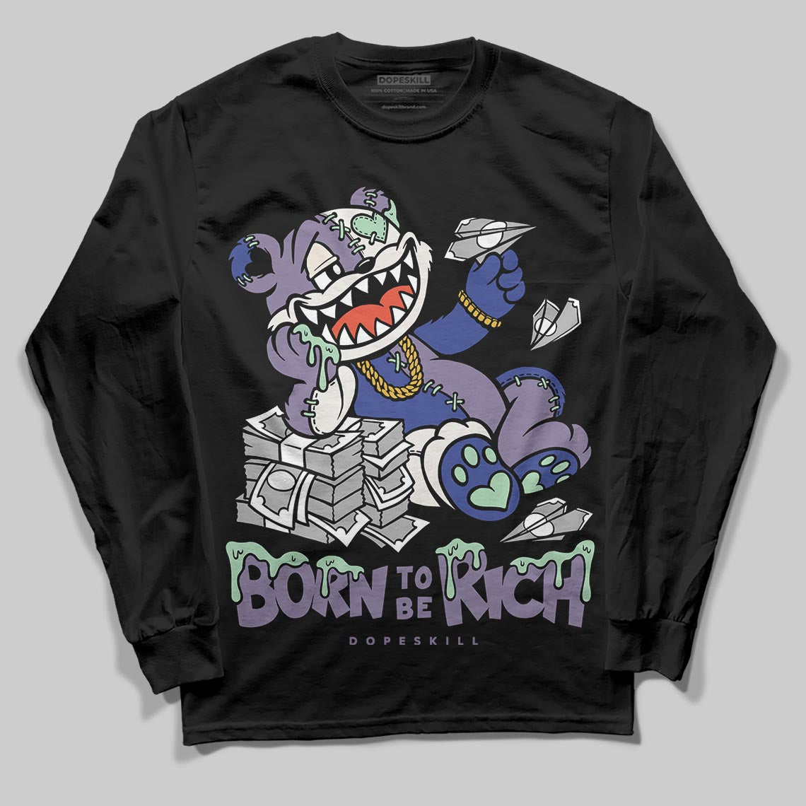 Jordan 1 Retro Low OG Zion Williamson Voodoo Alternate DopeSkill Long Sleeve T-Shirt Born To Be Rich Graphic Streetwear - Black