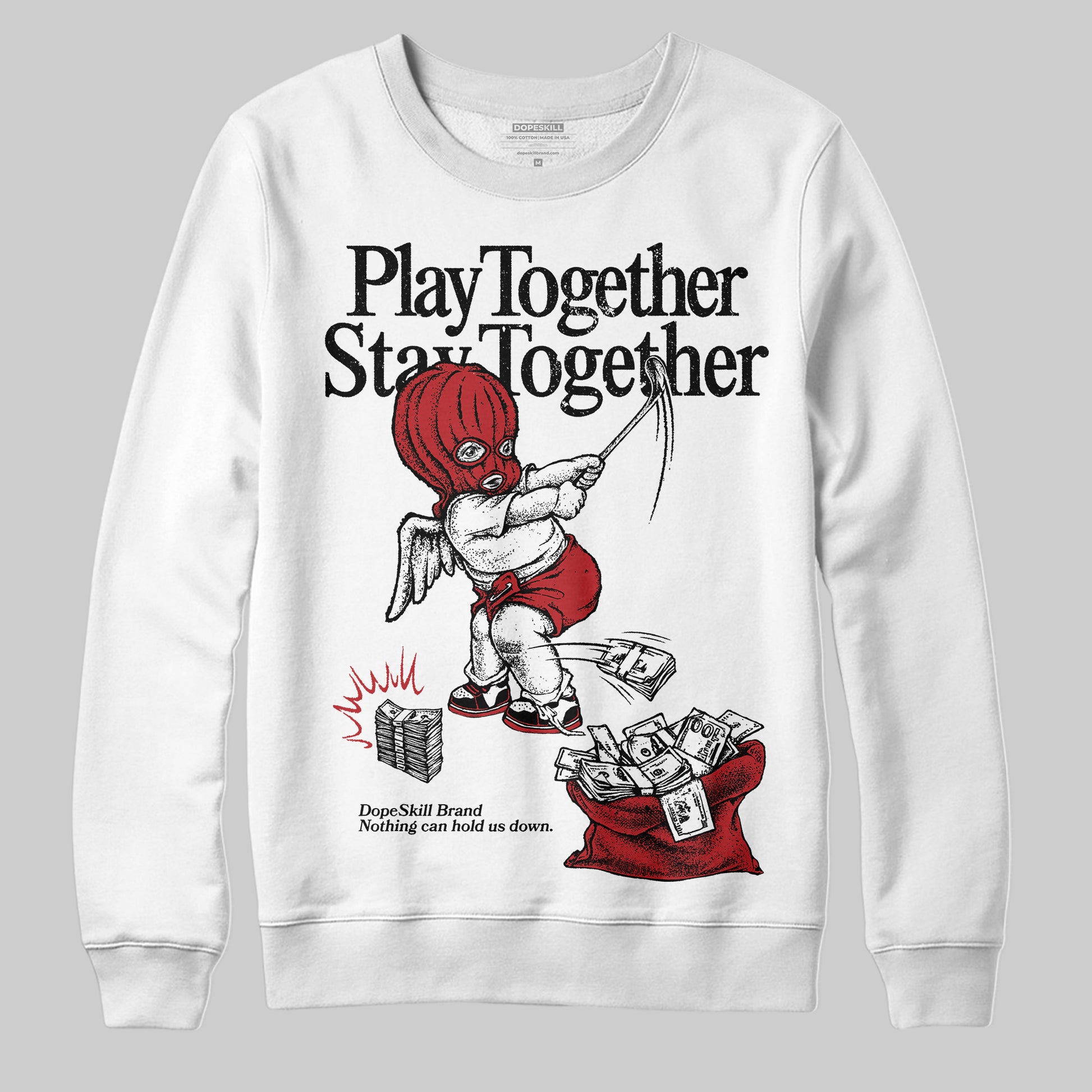 Jordan 1 Retro High OG Black Toe Reimagined DopeSkill Sweatshirt Play together, Stay together Graphic Streetwear - White