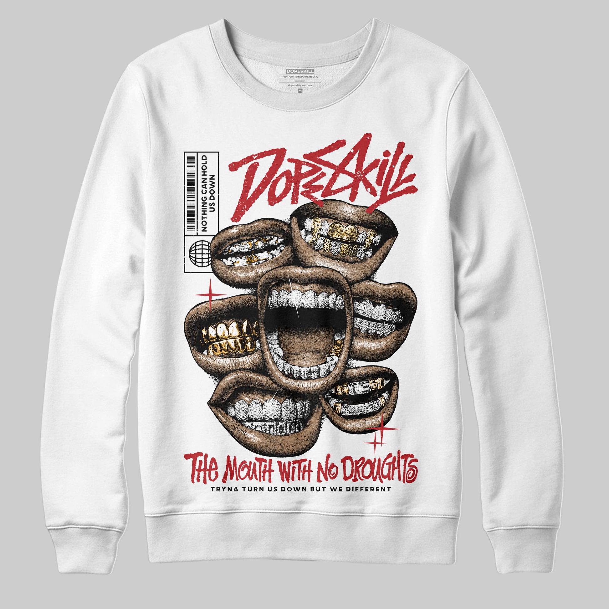 Jordan 12 Retro Flu Game (2025) DopeSkill Sweatshirt The Mouth With No Droughts Graphic Streetwear - White