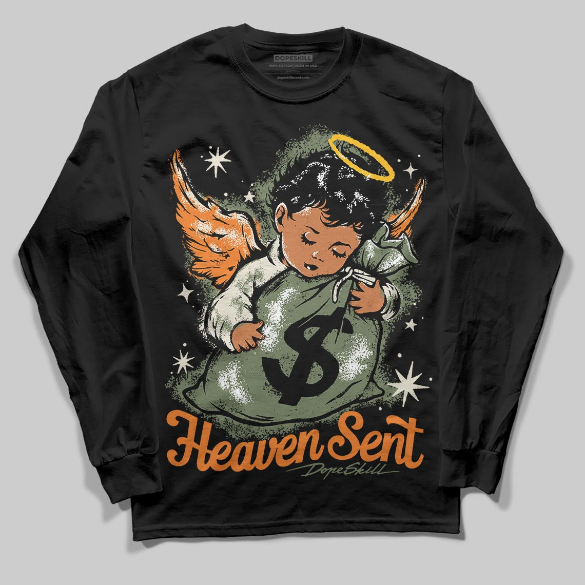 Jordan 4 Retro OG SP Undefeated (2025) DopeSkill Long Sleeve T-Shirt Heaven Sent Graphic Streetwear - Black