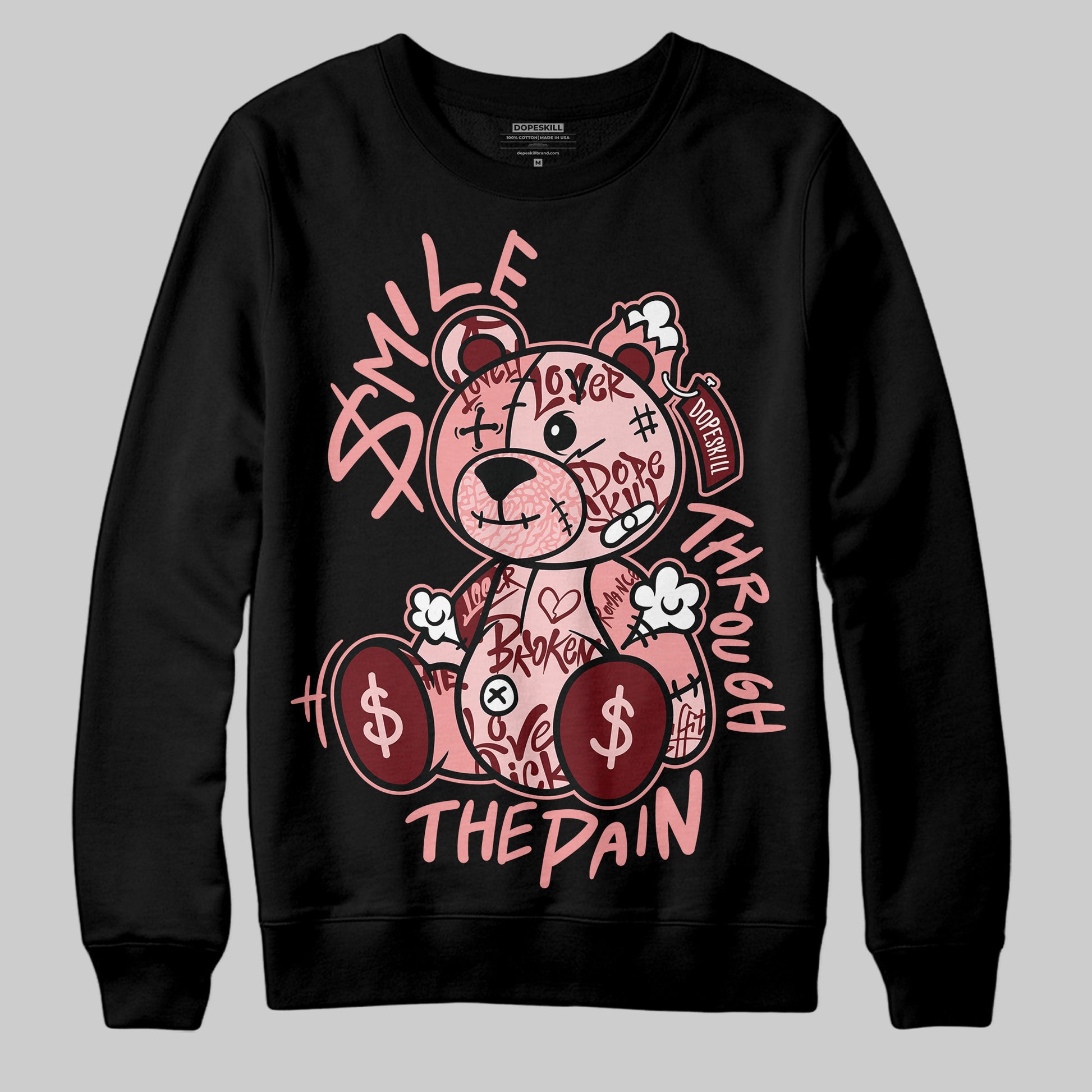 Jordan 3 Retro Valentine's Day Treat Yourself (2025) DopeSkill Sweatshirt Smile Through The Pain Graphic Streetwear - Black
