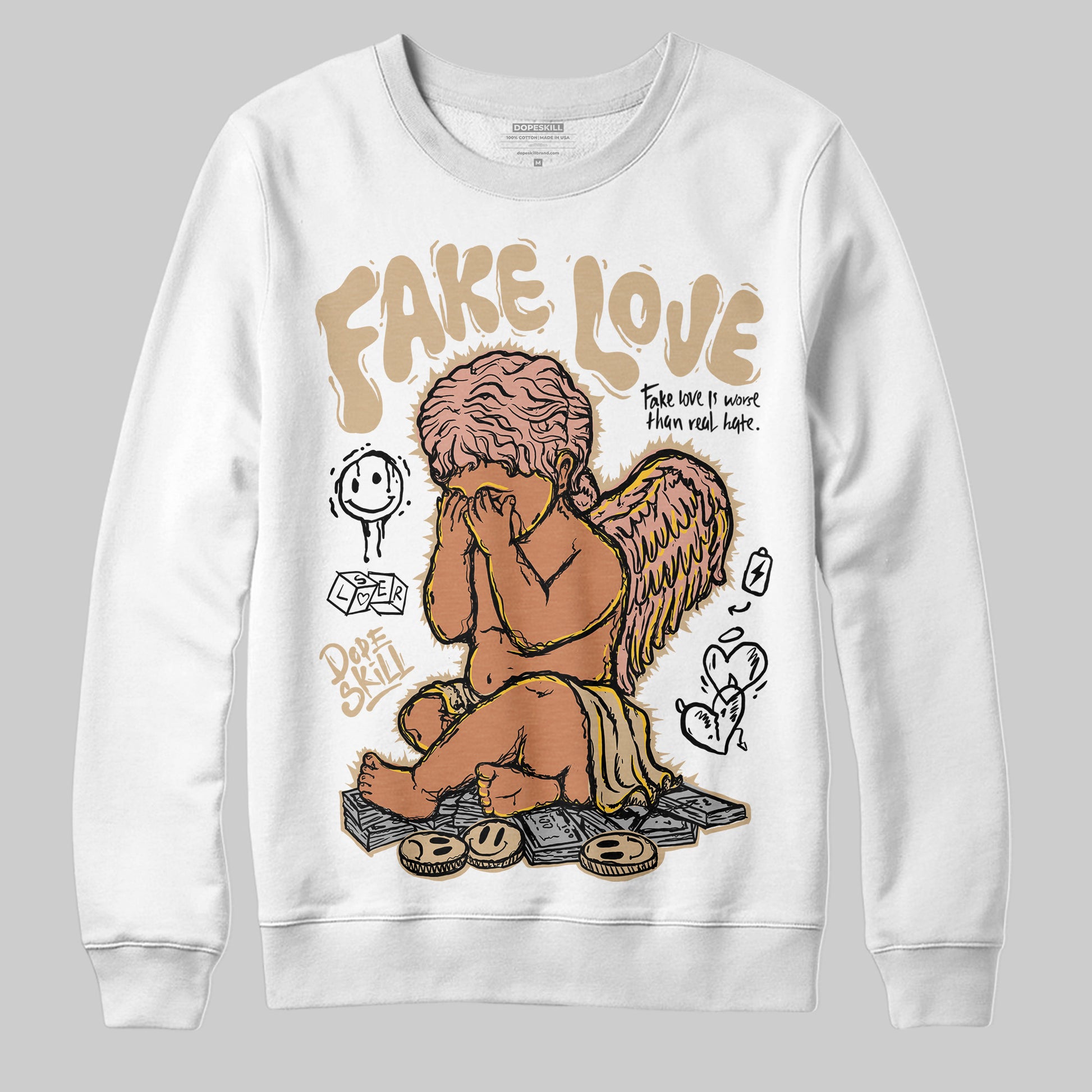 TAN Sneakers DopeSkill Sweatshirt False Love Graphic Streetwear - White
