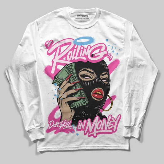 Pink Sneakers DopeSkill Long Sleeve T-Shirt Rolling in Money Graphic Streetwear - White