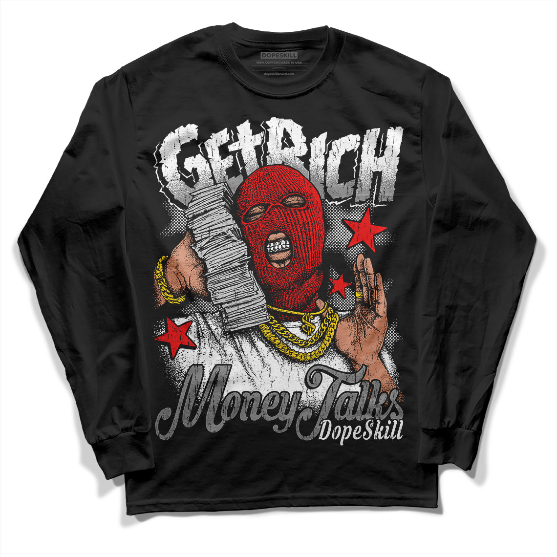 Dunk Low Panda White Black DopeSkill Long Sleeve T-Shirt Get Rich Graphic Streetwear  - Black