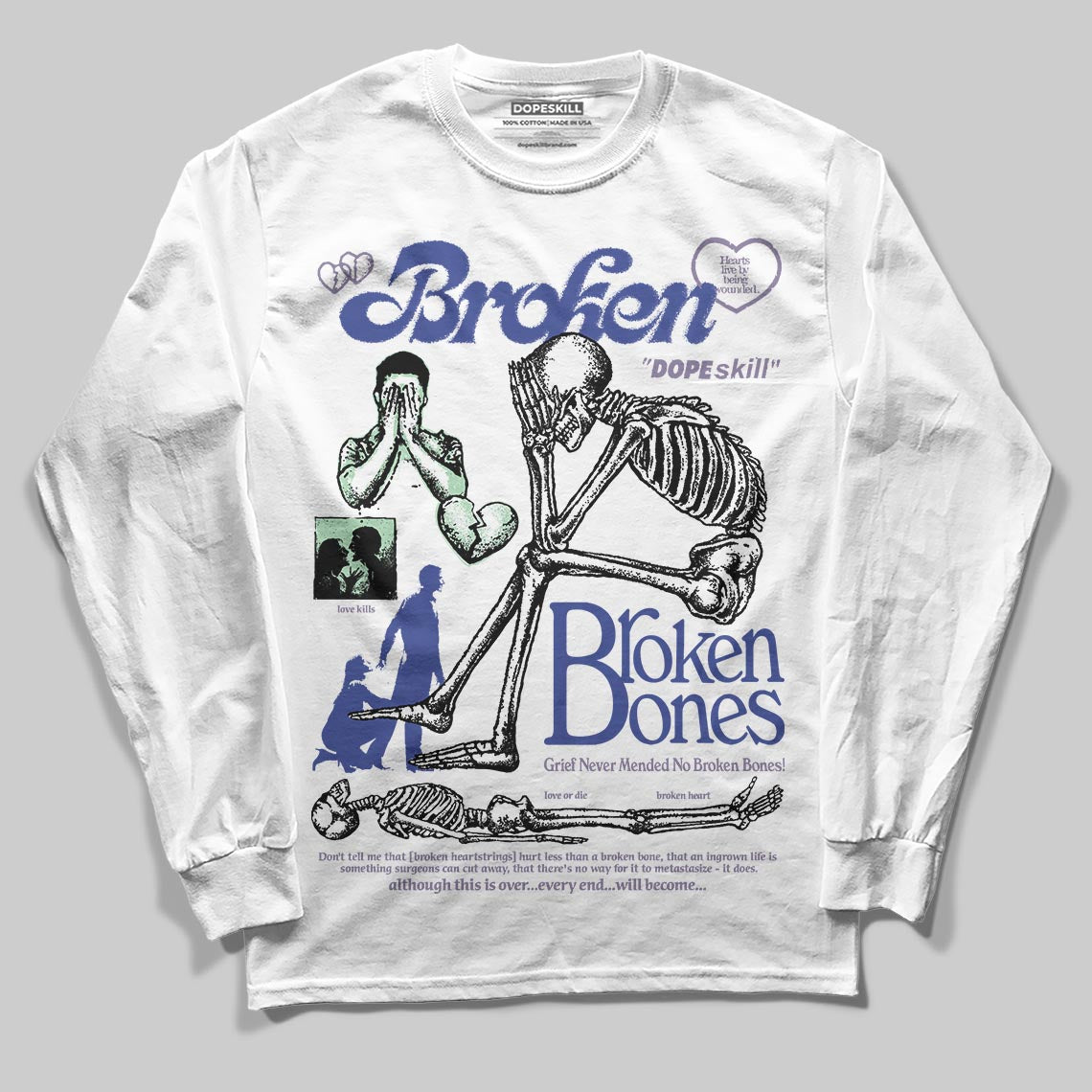 Jordan 1 Retro Low OG Zion Williamson Voodoo Alternate DopeSkill Long Sleeve T-Shirt Broken Bones Graphic Streetwear - White