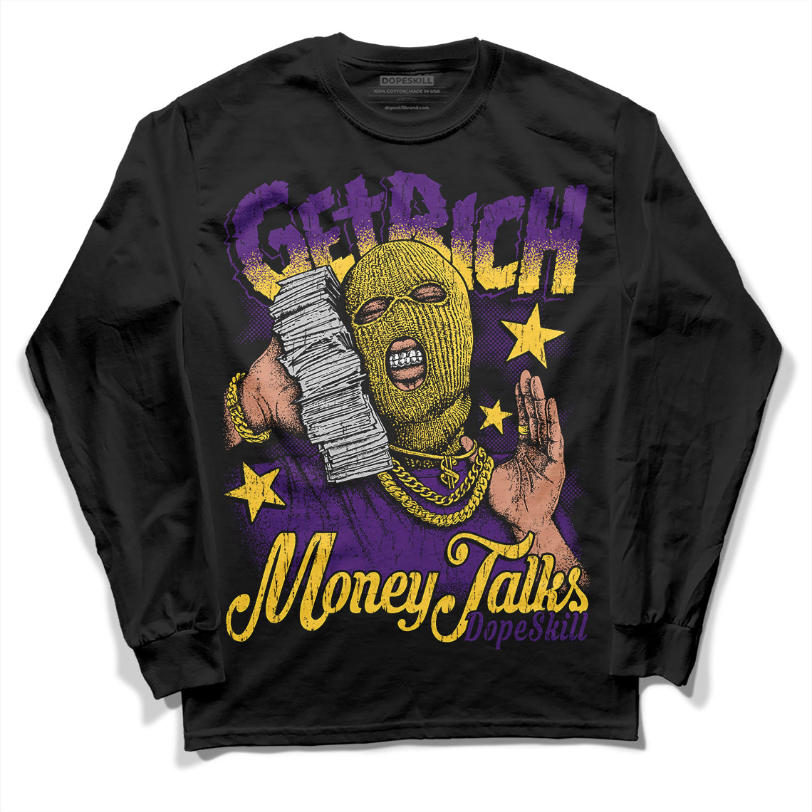 Jordan 12 “Field Purple” DopeSkill Long Sleeve T-Shirt Get Rich Graphic Streetwear - Black