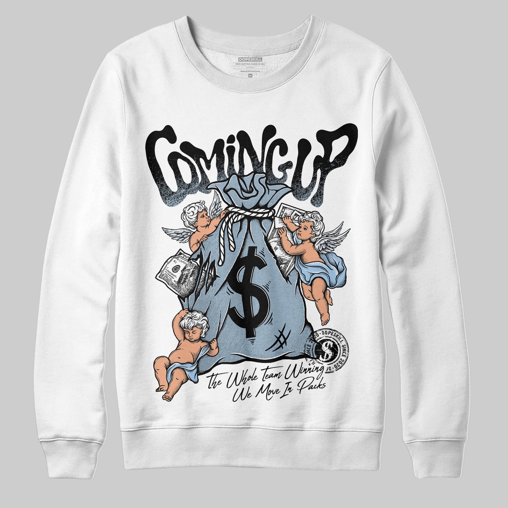 Jordan 40 “Blue Suede” DopeSkill Sweatshirt Money Bag Coming Up Graphic Streetwear - White