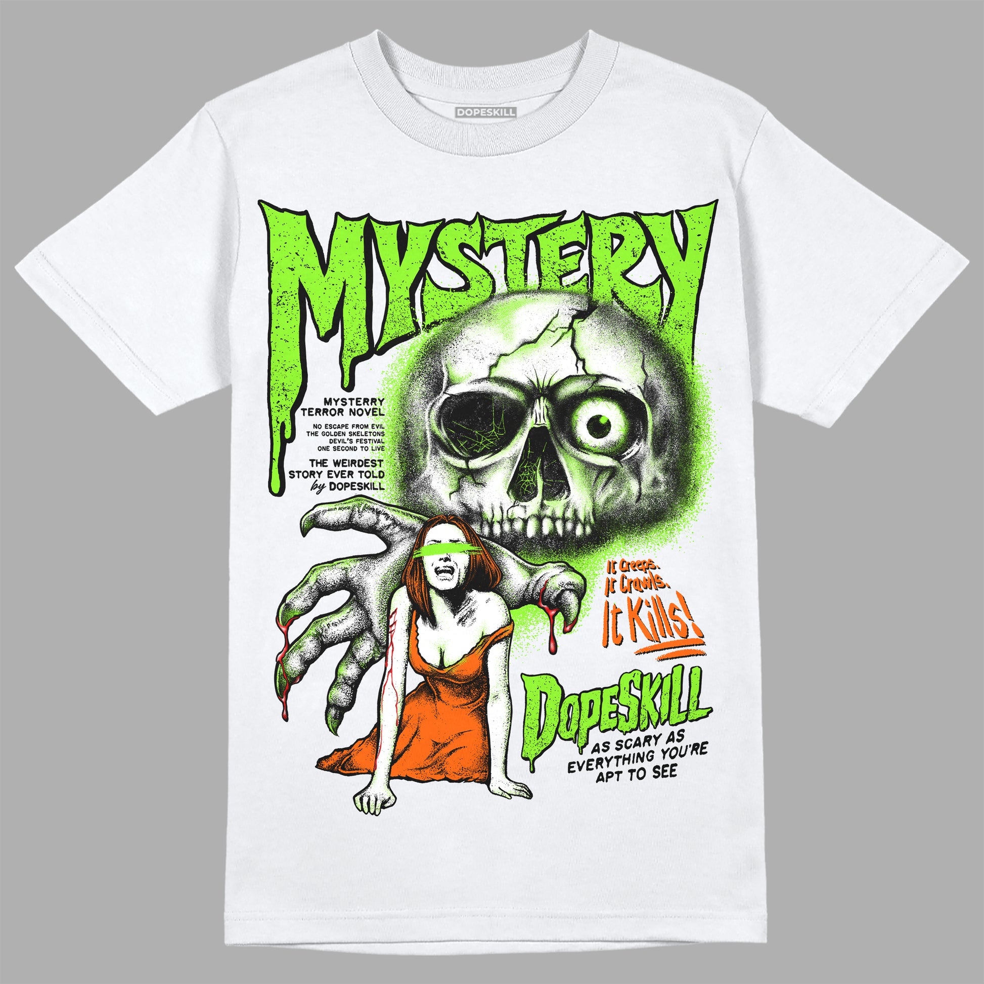Neon Green Sneakers DopeSkill T-Shirt Mystery Ghostly Grasp Graphic Streetwear - White