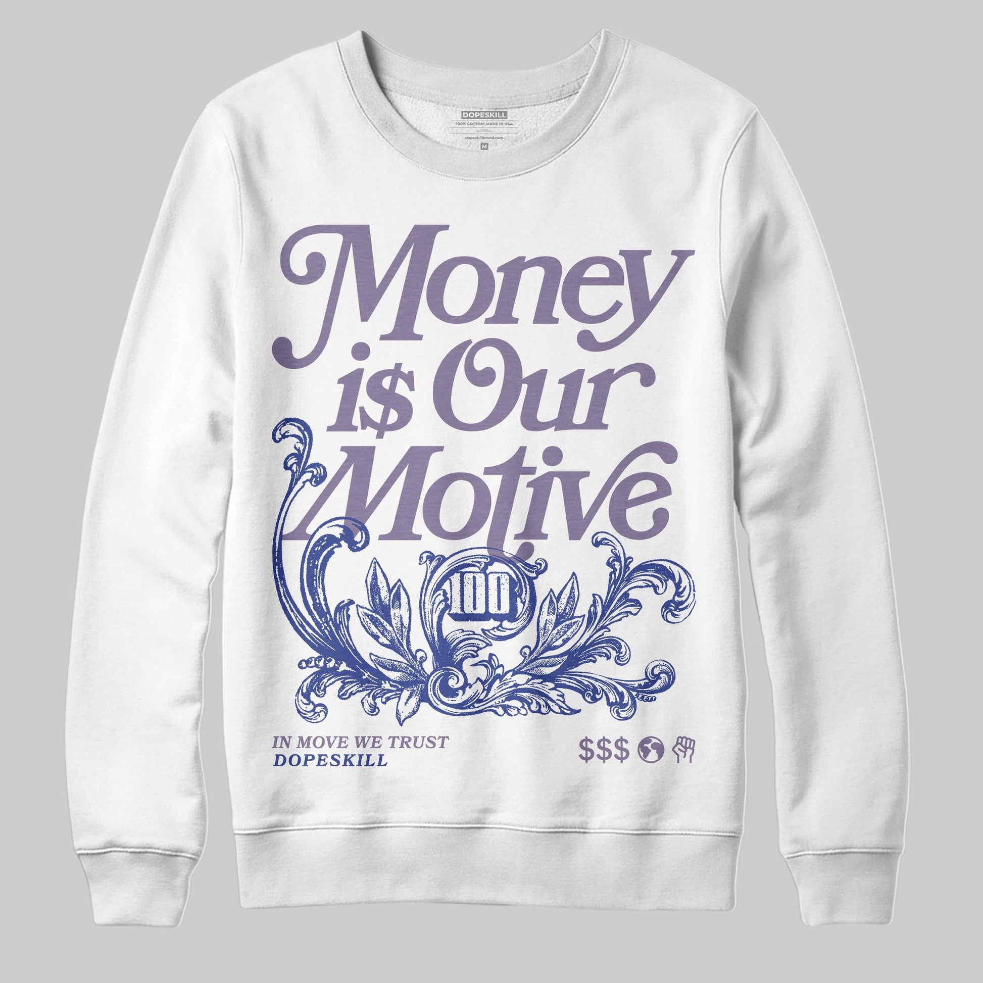 Jordan 1 Retro Low OG Zion Williamson Voodoo Alternate DopeSkill Sweatshirt Money Is Our Motive Typo Graphic Streetwear - White