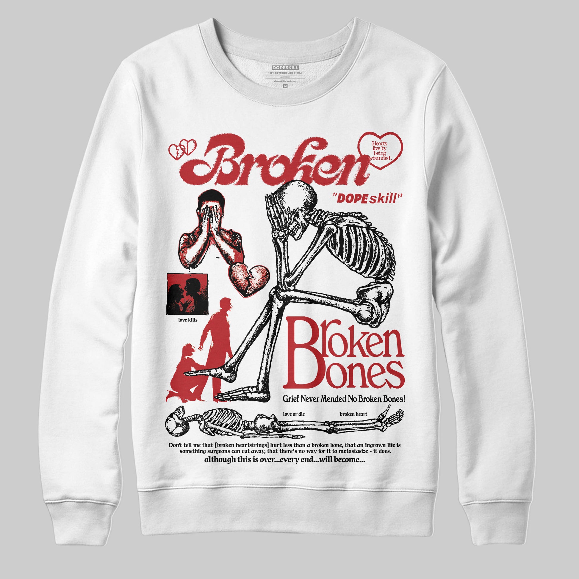 Jordan 12 Retro Flu Game (2025) DopeSkill Sweatshirt Broken Bones Graphic Streetwear - White