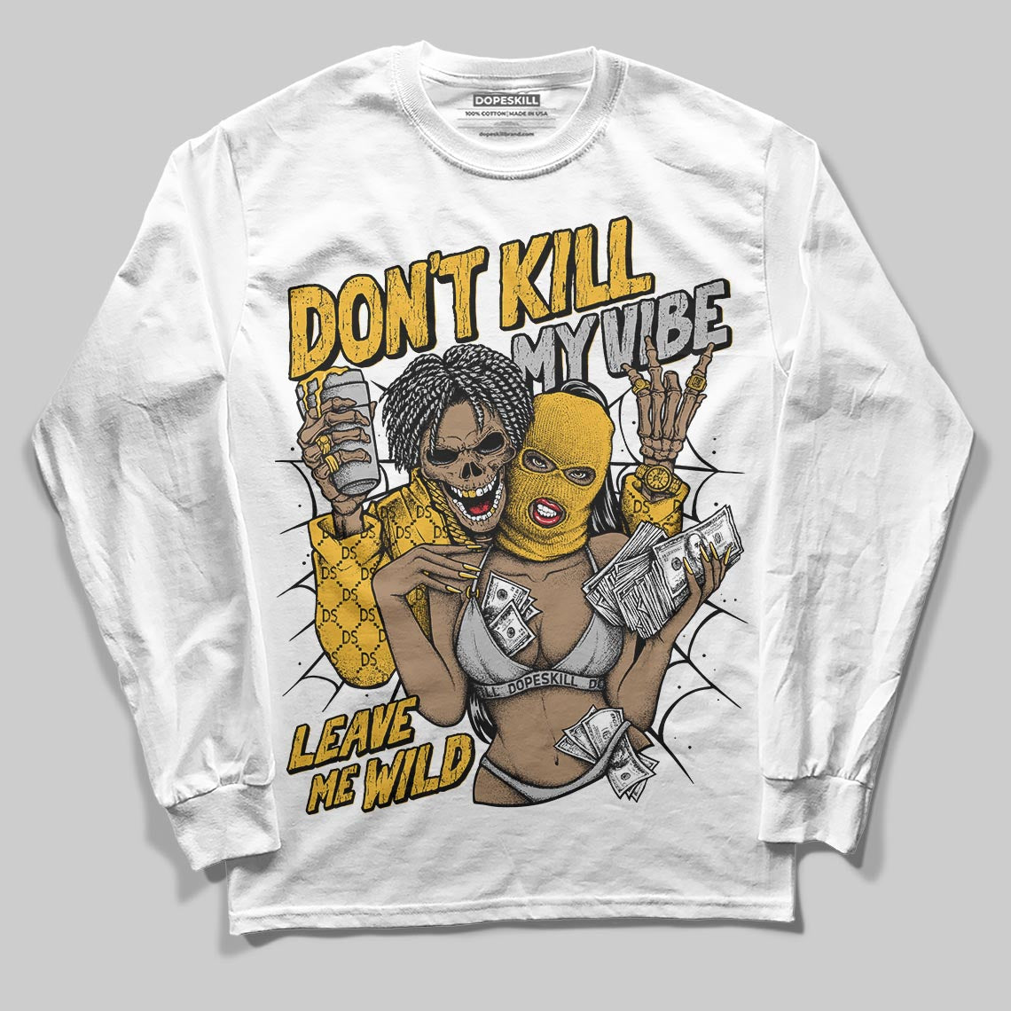 Jordan 5 'Tokyo' DopeSkill Long Sleeve T-Shirt Don't Kill My Vibe Graphic Streetwear - White