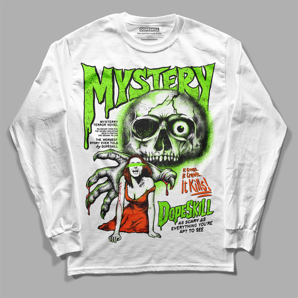 Neon Green Sneakers DopeSkill Long Sleeve T-Shirt Mystery Ghostly Grasp Graphic Streetwear - White
