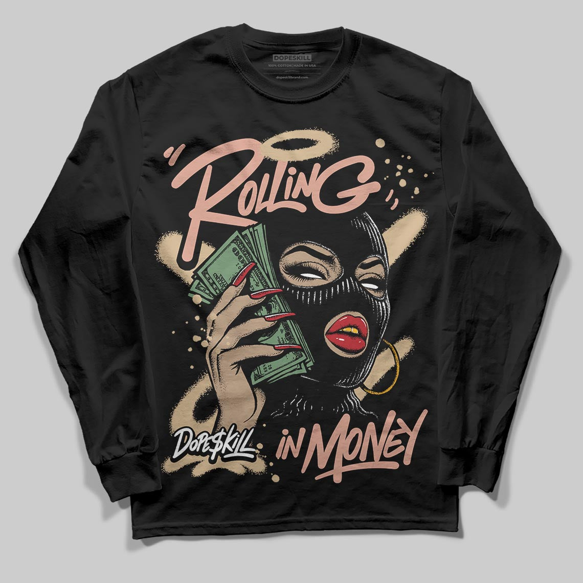 TAN Sneakers DopeSkill Long Sleeve T-Shirt Rolling in Money Graphic Streetwear - black