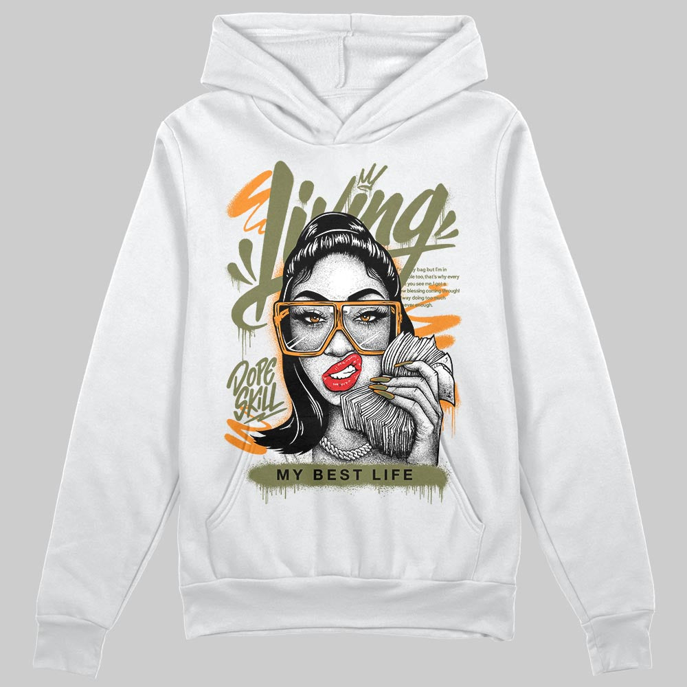 Olive Sneakers DopeSkill Hoodie Sweatshirt Living My Best Life Graphic Streetwear - White