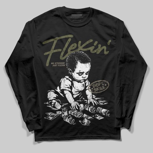 Jordan 3 “Medium Olive” aka “Family Affair” DopeSkill Long Sleeve T-Shirt Flexin' Graphic Streetwear - Black