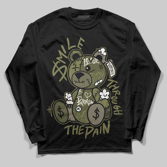Jordan 3 “Medium Olive” aka “Family Affair” DopeSkill Long Sleeve T-Shirt Smile Through The Pain Graphic Streetwear - Black