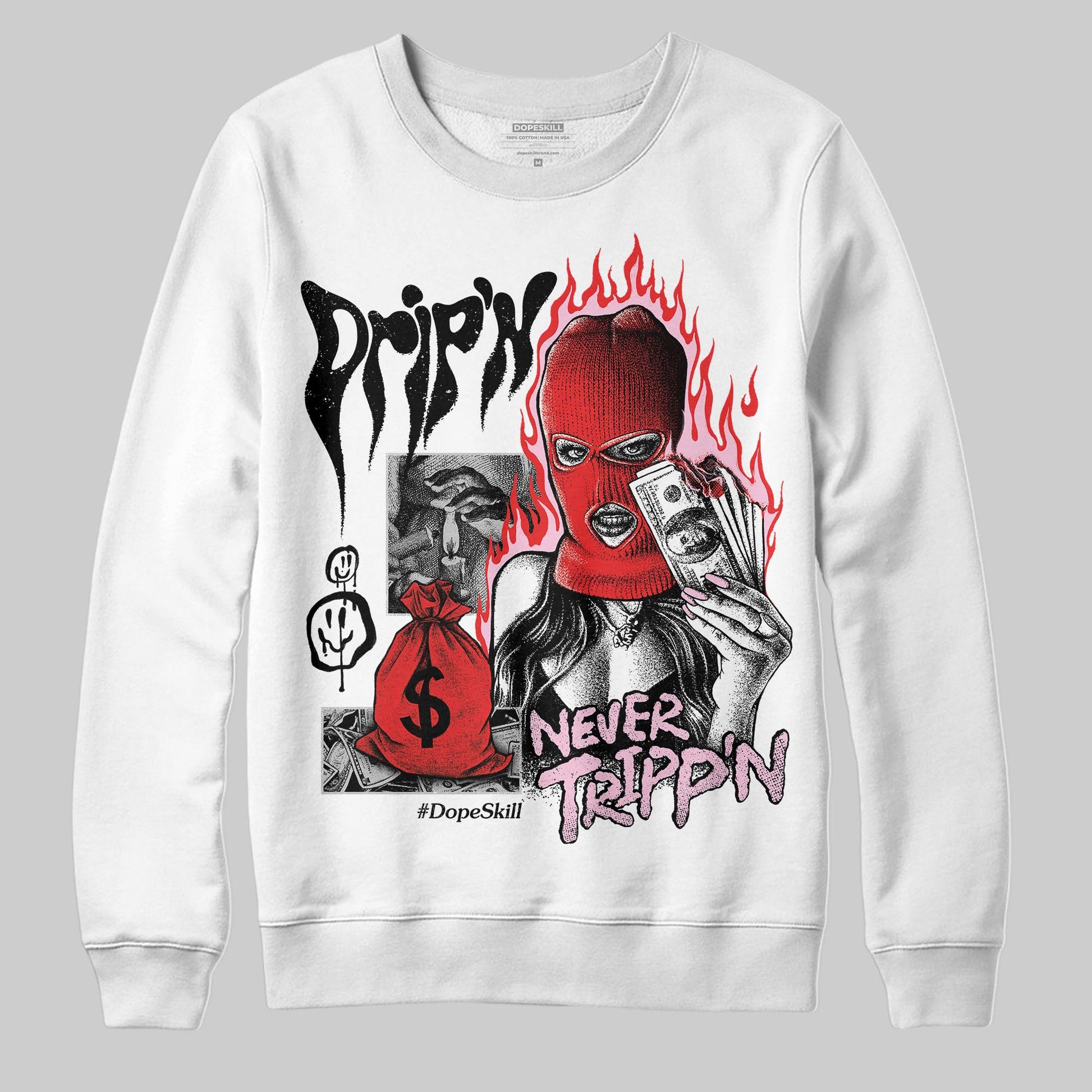 Awake NY x Air Jordan 5 Arctic Pink DopeSkill Sweatshirt Drip'n Never Tripp'n Graphic Streetwear - White