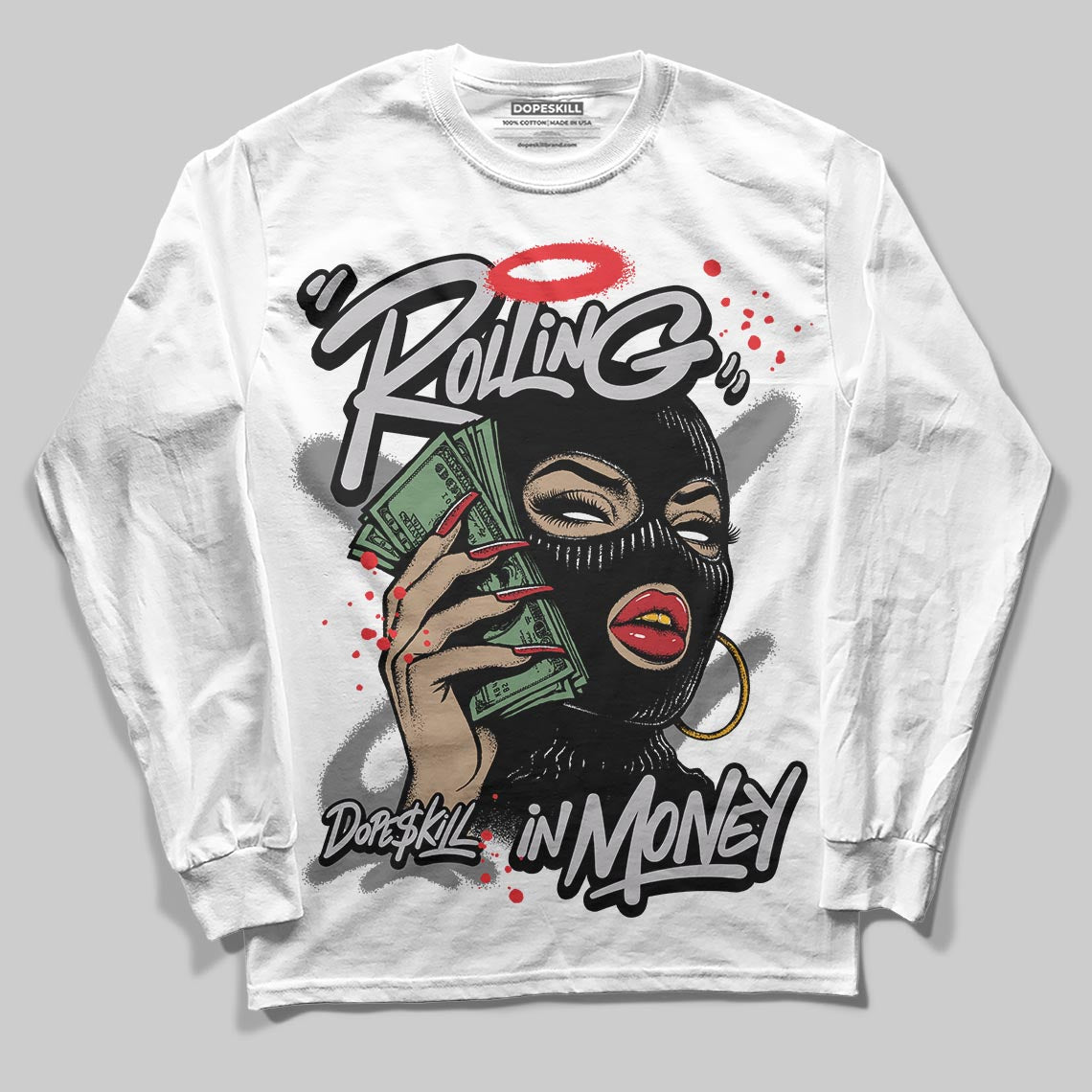 Grey Sneakers DopeSkill Long Sleeve T-Shirt Rolling in Money Graphic Streetwear - White