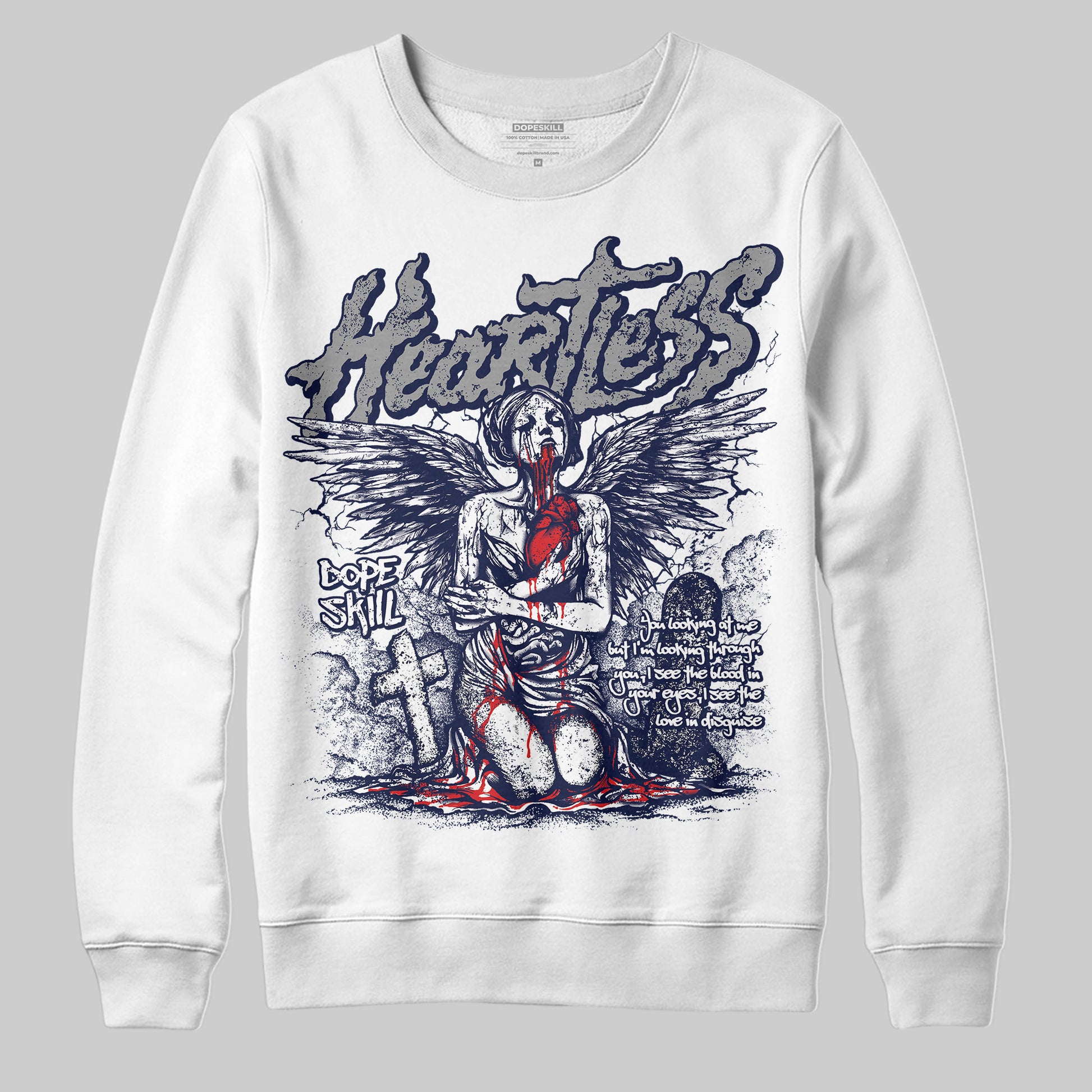 Jordan 3 "Midnight Navy" DopeSkill Sweatshirt Heartless Graphic Streetwear - White
