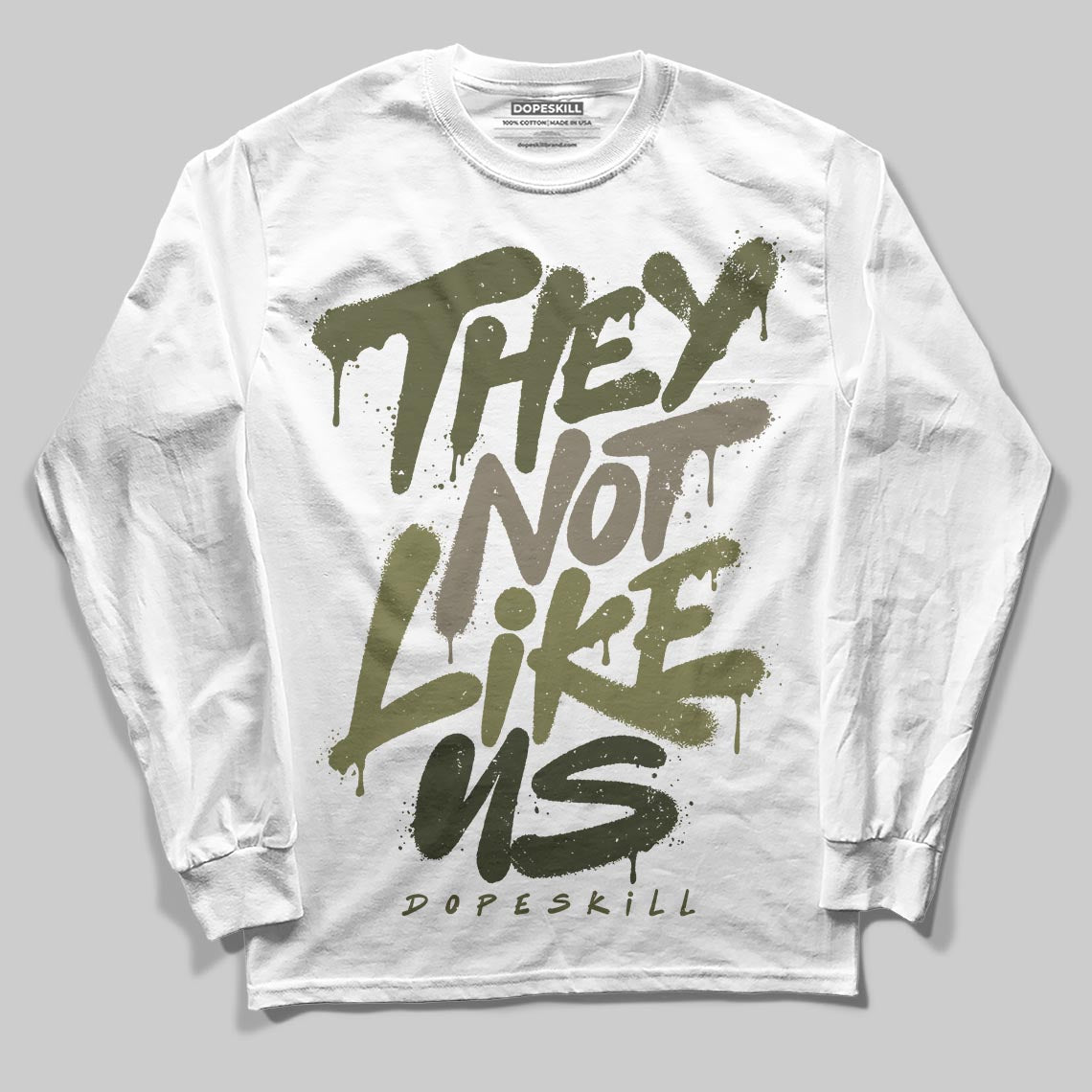 Jordan 3 “Medium Olive” aka “Family Affair” DopeSkill Long Sleeve T-Shirt They Not Like Us Graphic Streetwear - White
