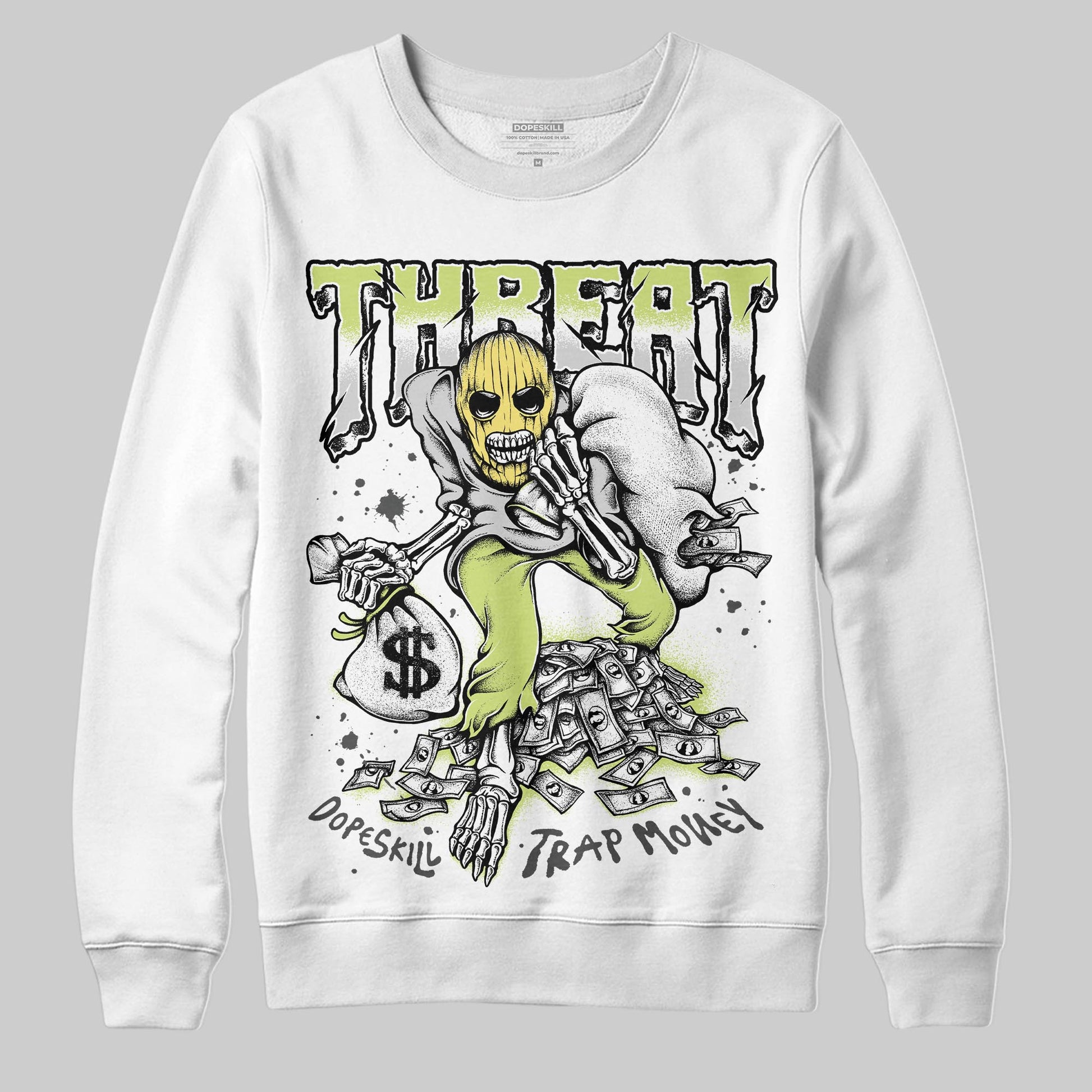 Jordan 4 GS “Light Lemon Twist” DopeSkill Sweatshirt Threat Graphic Streetwear - White