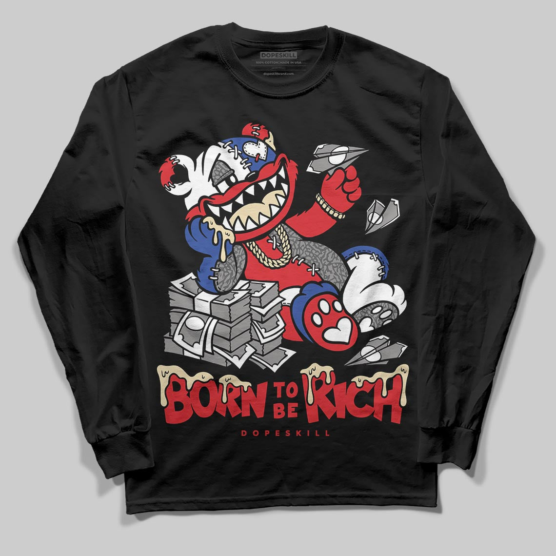 Jordan 3 “Seoul 2.0” DopeSkill Long Sleeve T-Shirt Born To Be Rich Graphic Streetwear - Black