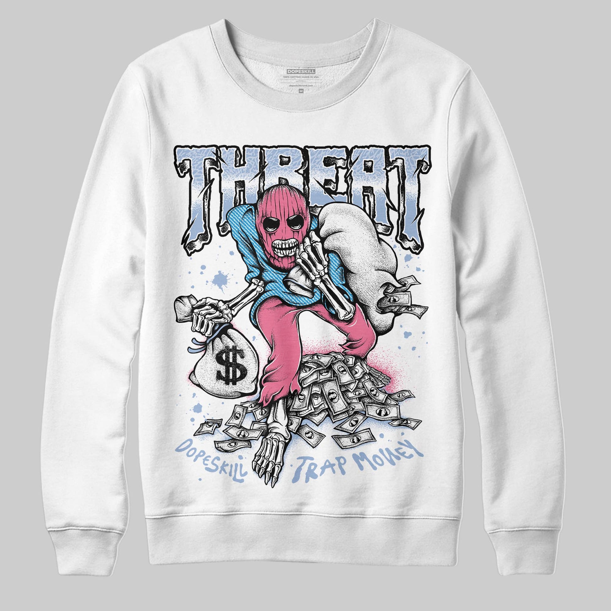 Jordan 3 GS “Cobalt Bliss” DopeSkill Sweatshirt Threat Graphic Streetwear - White