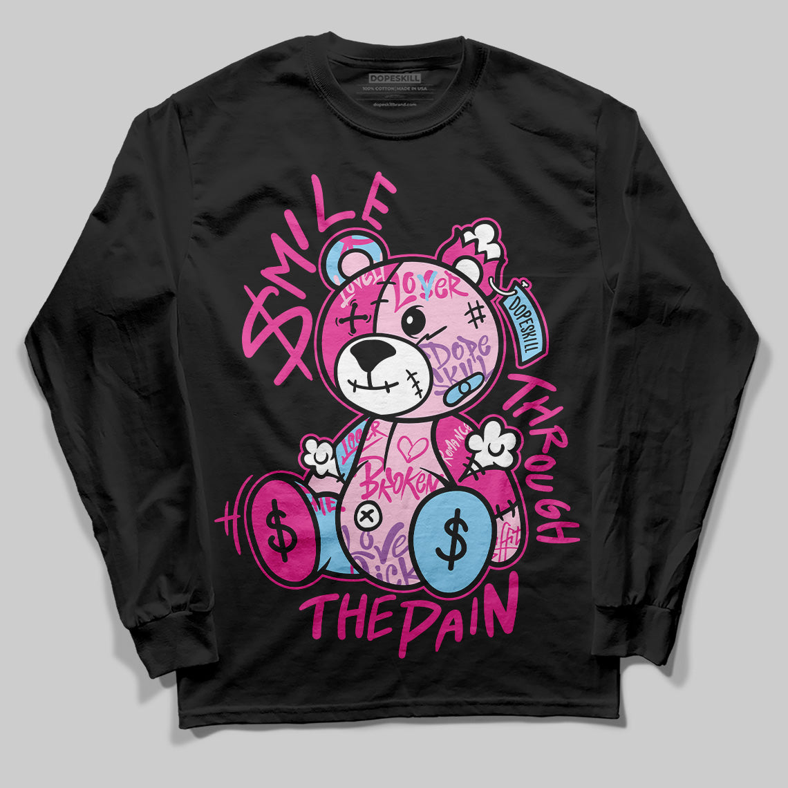 Jordan 6 “Doernbecher” DopeSkill Long Sleeve T-Shirt Smile Through The Pain Graphic Streetwear - Black