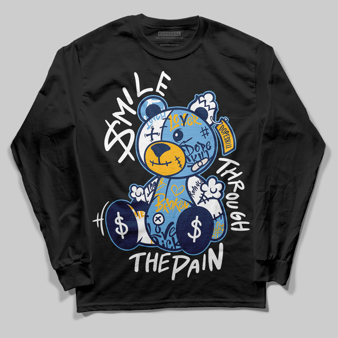 Jordan 4 Retro ‘Dunk From Above’ DopeSkill Long Sleeve T-Shirt Smile Through The Pain Graphic Streetwear - Black