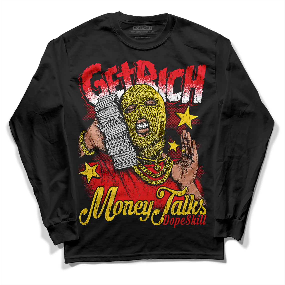 Jordan 4 Red Thunder DopeSkill Long Sleeve T-Shirt Get Rich Graphic Streetwear - Black