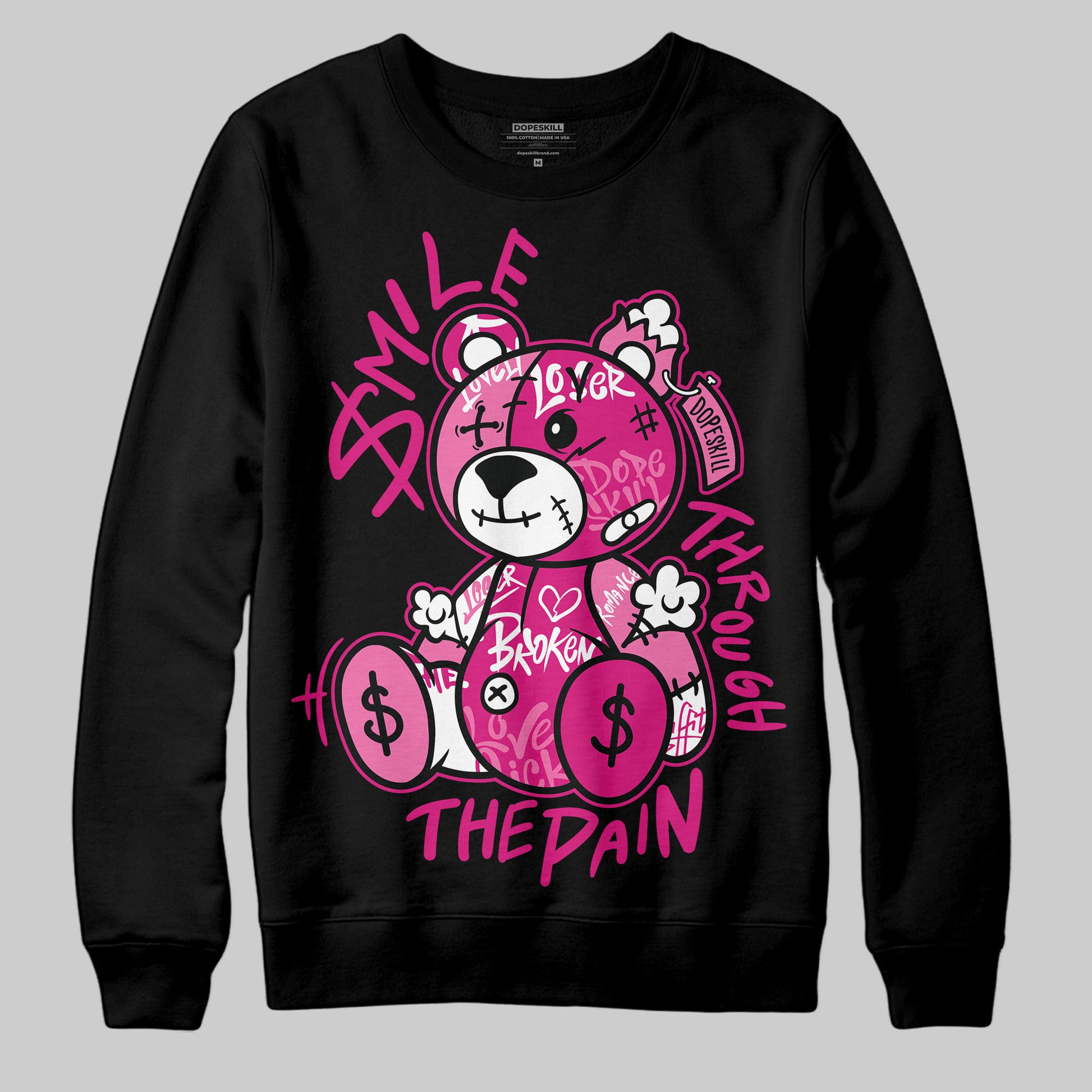 Rick Owens Pink Leather Low Sneakers DopeSkill Sweatshirt Smile Through The Pain Graphic Streetwear - Black
