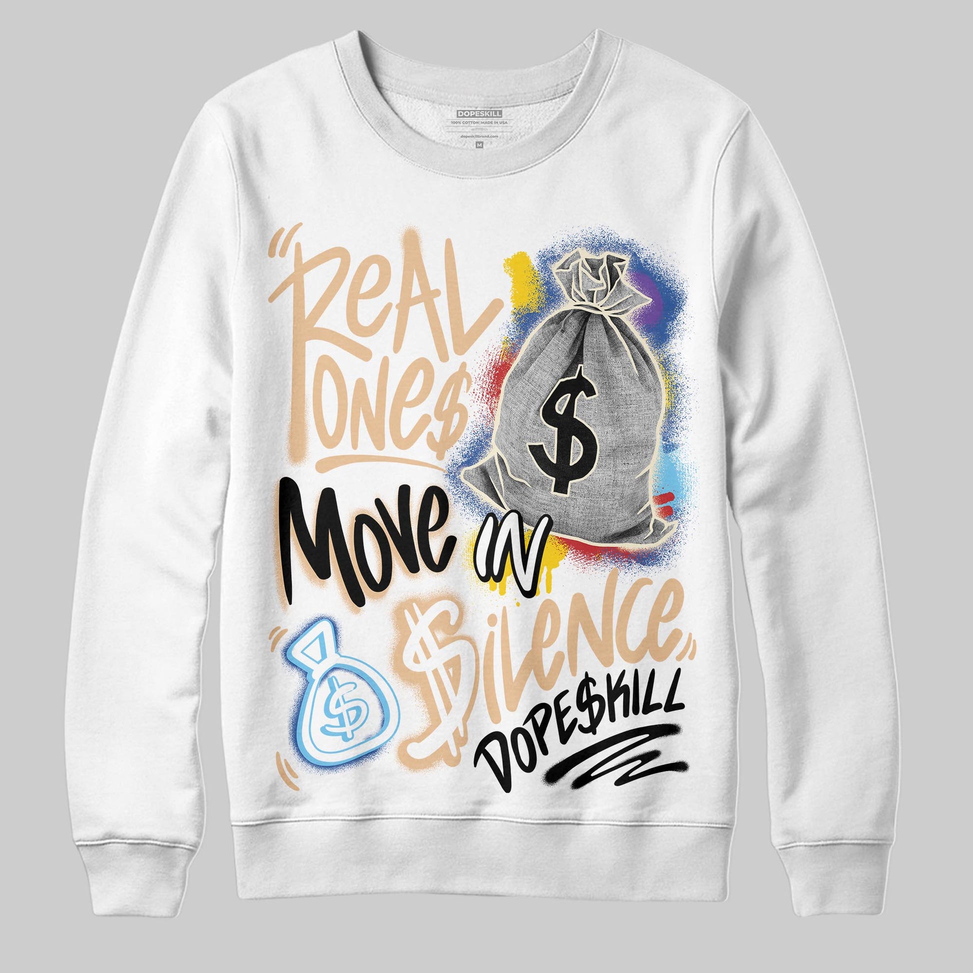 Jordan 17 Retro Low SP Infinite Archives DopeSkill Sweatshirt Real Ones Move In Silence Graphic Streetwear - White