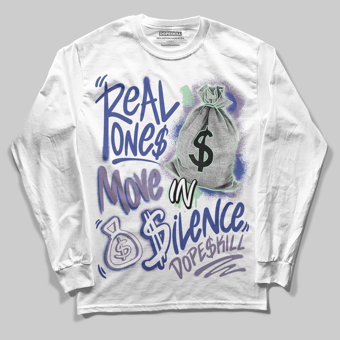 Jordan 1 Retro Low OG Zion Williamson Voodoo Alternate DopeSkill Long Sleeve T-Shirt Real Ones Move In Silence Graphic Streetwear - White