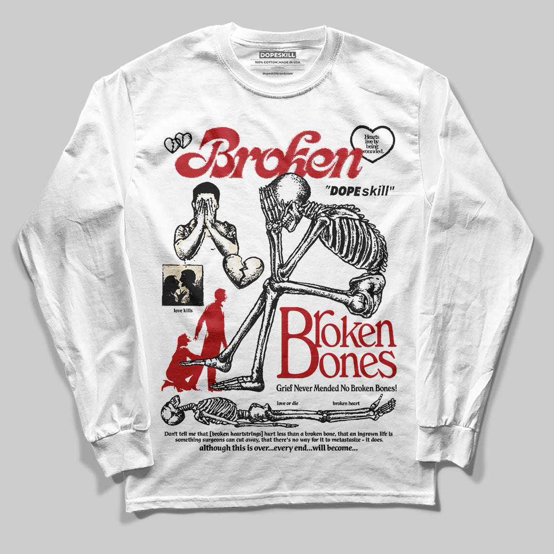 Jordan 1 Retro High OG Black Toe Reimagined DopeSkill Long Sleeve T-Shirt Broken Bones Graphic Streetwear - White
