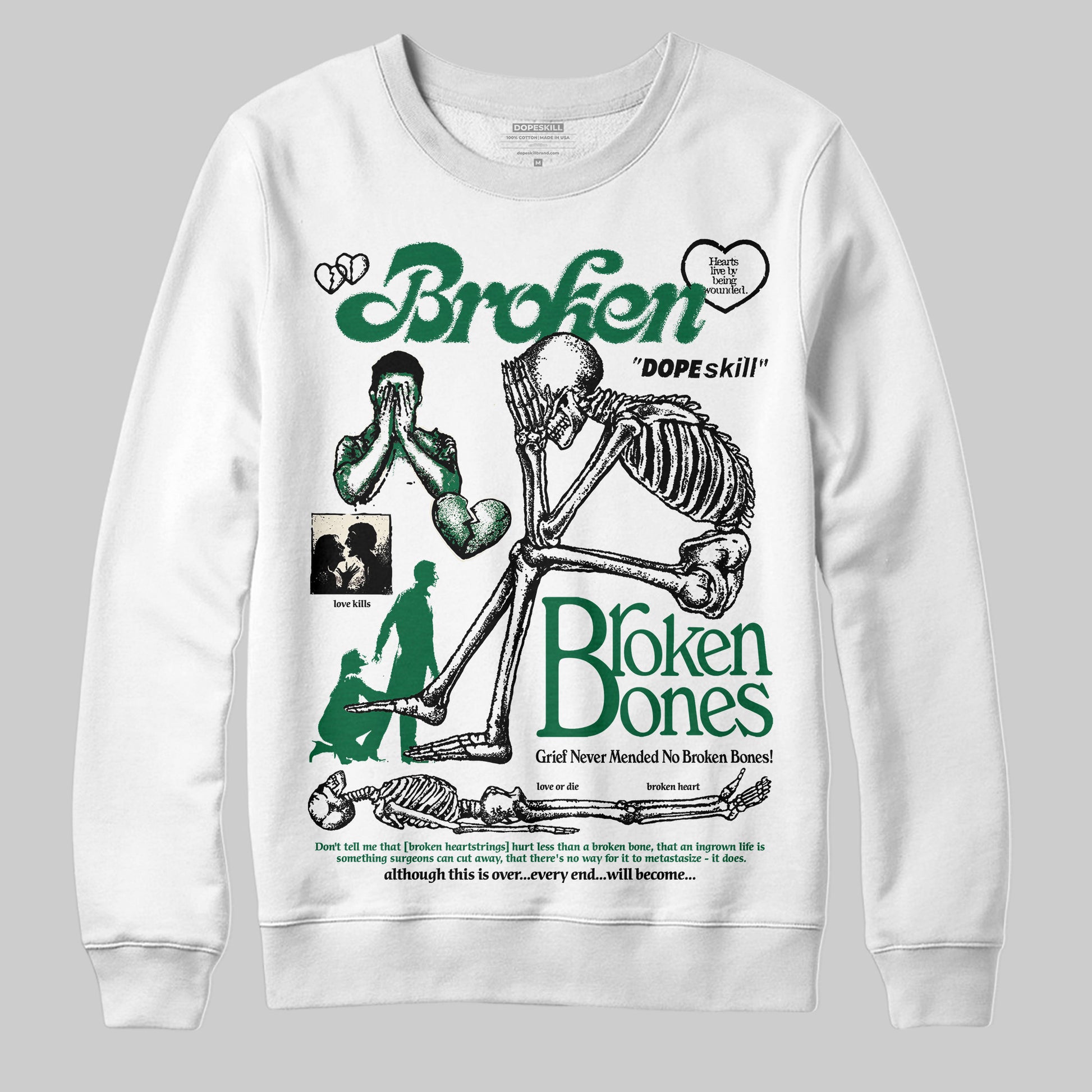 Jordan 13 GS “Pine Green” DopeSkill Sweatshirt Broken Bones Graphic Streetwear - White