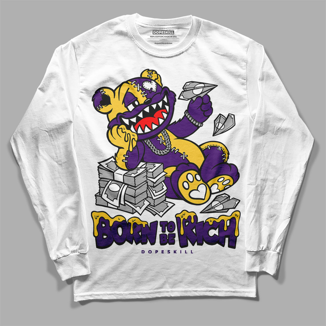 Jordan 12 “Field Purple” DopeSkill Long Sleeve T-Shirt Born To Be Rich Graphic Streetwear - White