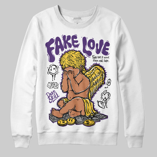 Jordan 12 “Field Purple” DopeSkill Sweatshirt False Love Graphic Streetwear - White