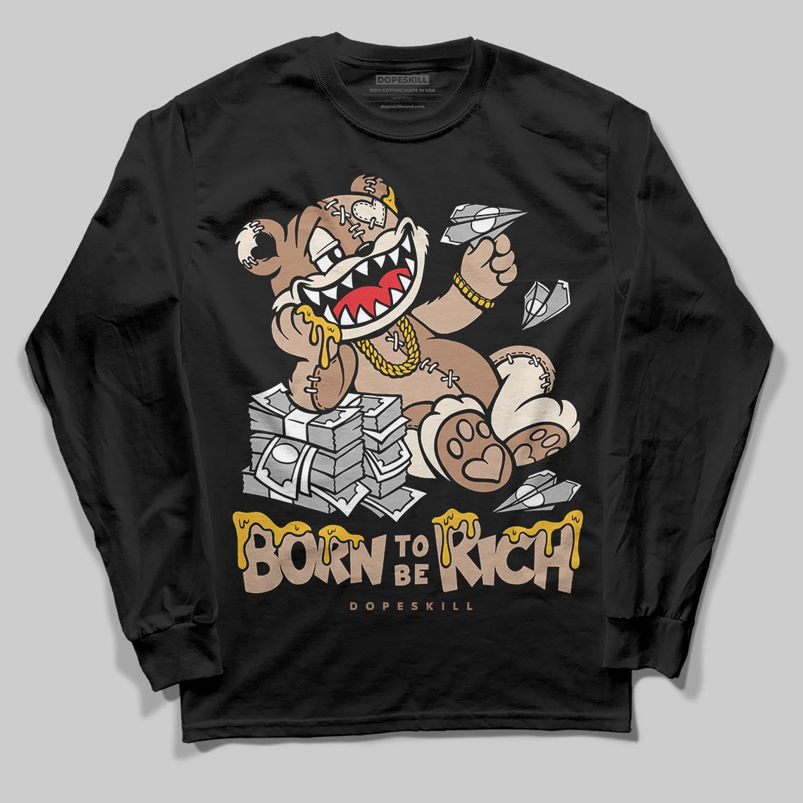 Jordan 4 Retro Cozy Girl DopeSkill Long Sleeve T-Shirt Born To Be Rich Graphic Streetwear - Black
