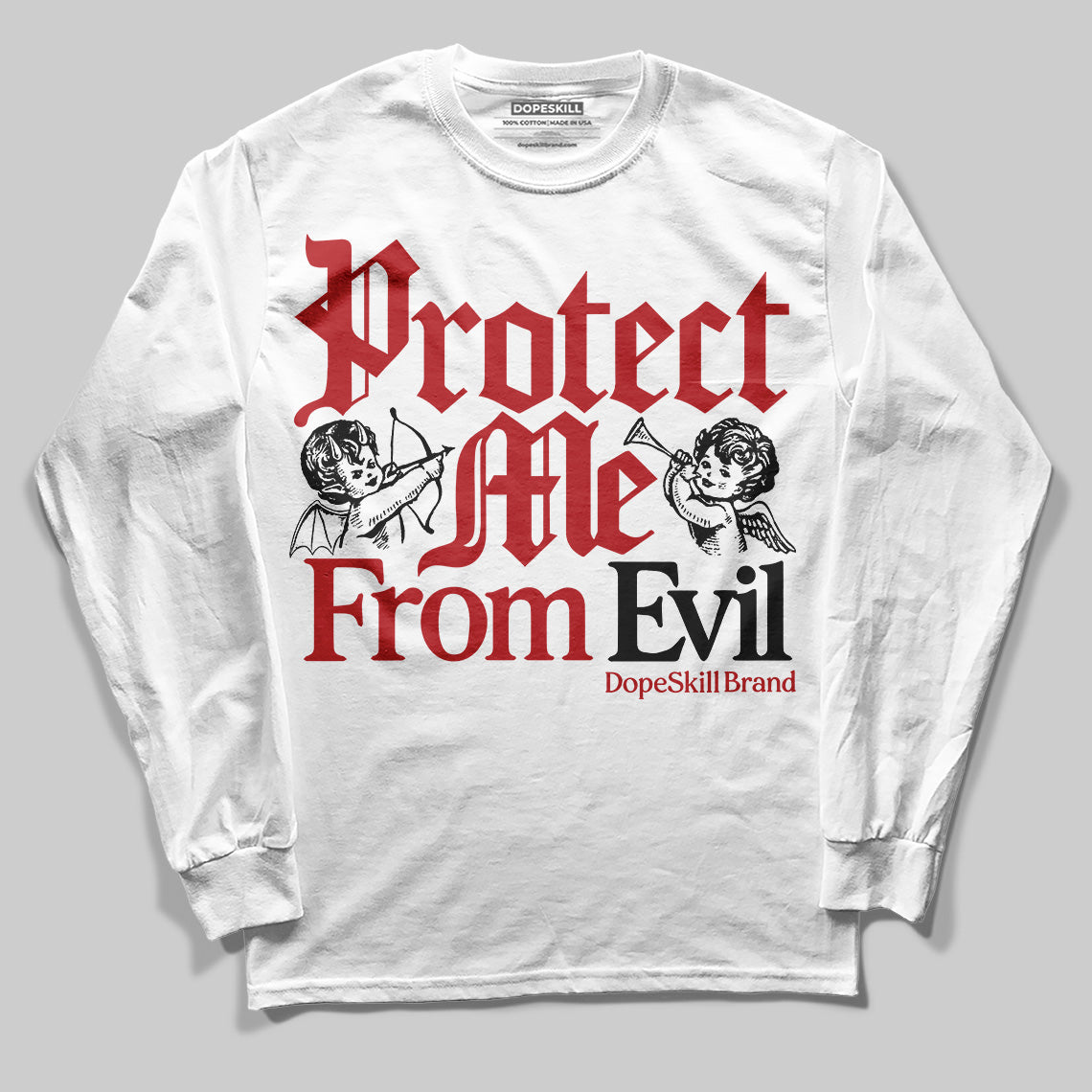 Jordan 1 Retro High OG Black Toe Reimagined DopeSkill Long Sleeve T-Shirt Protect Me From Evil Graphic Streetwear - White