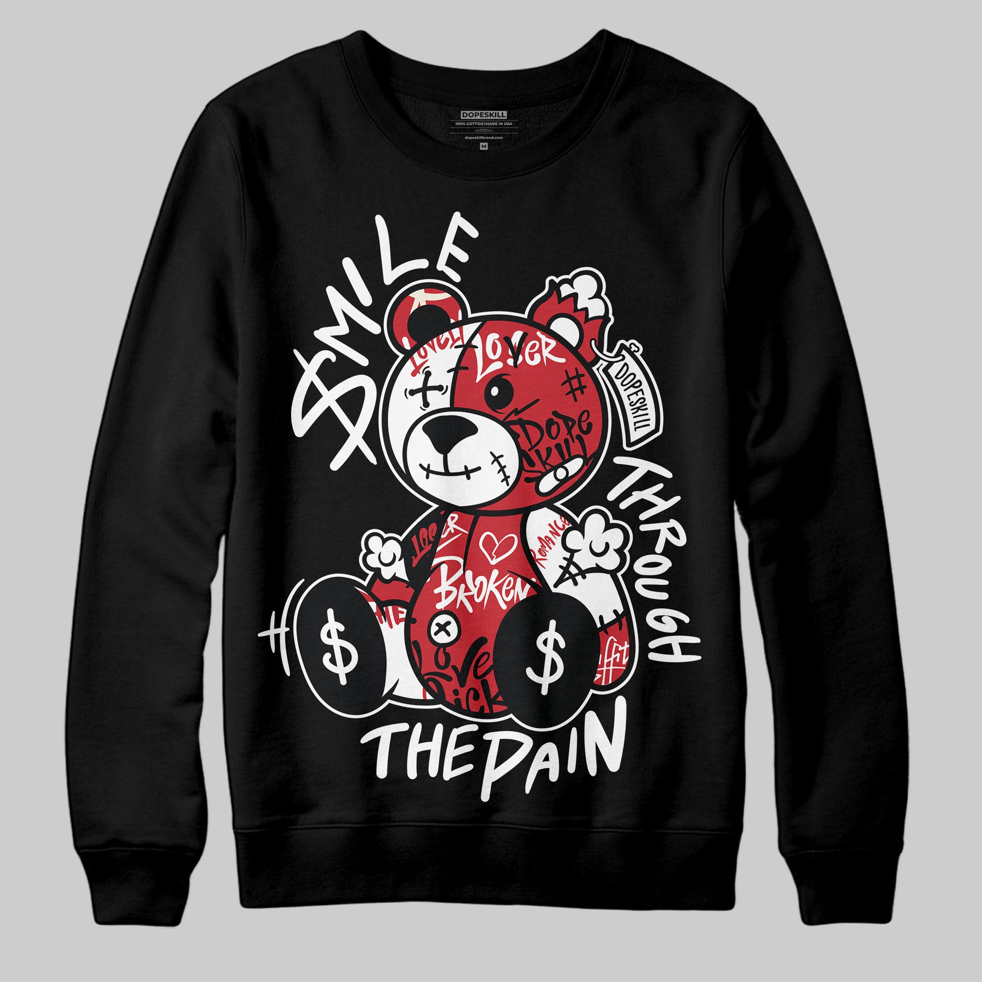Jordan 11 Retro Low Bred (2025) DopeSkill Sweatshirt Smile Through The Pain Graphic Streetwear - Black