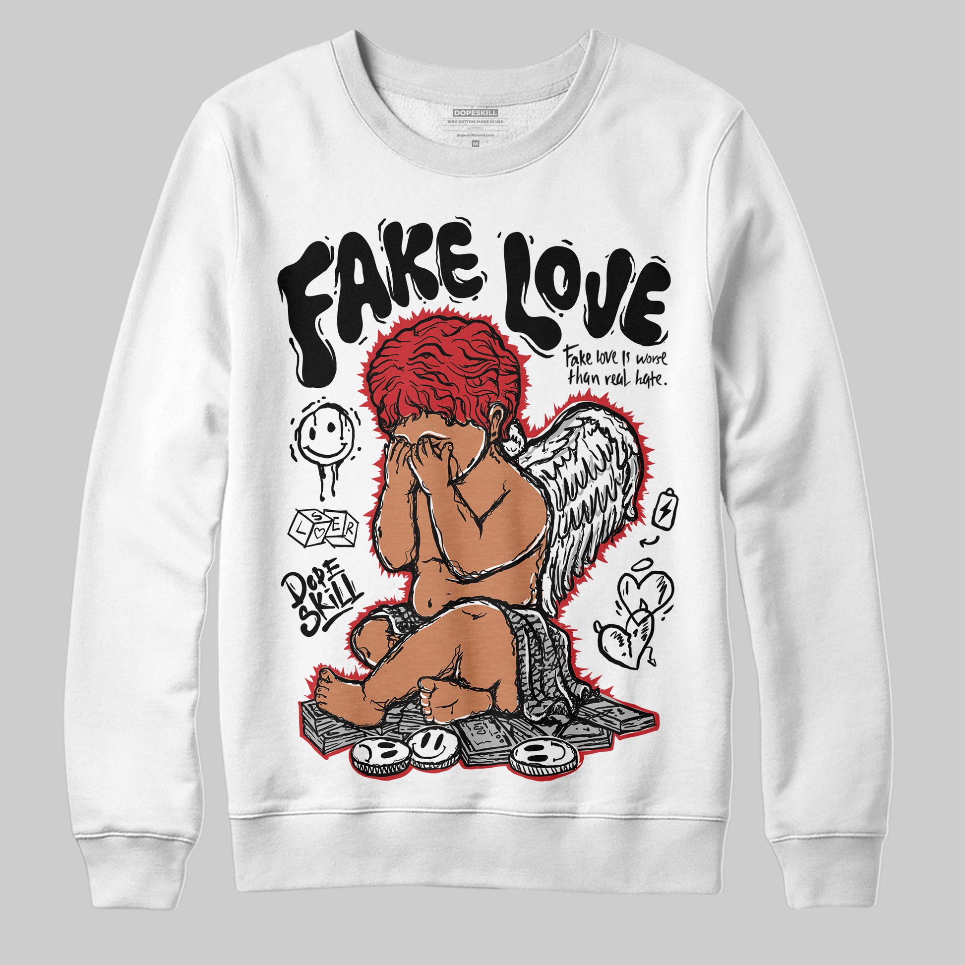 Jordan 3 OG “Black Cement” DopeSkill Sweatshirt False Love Graphic Streetwear - White