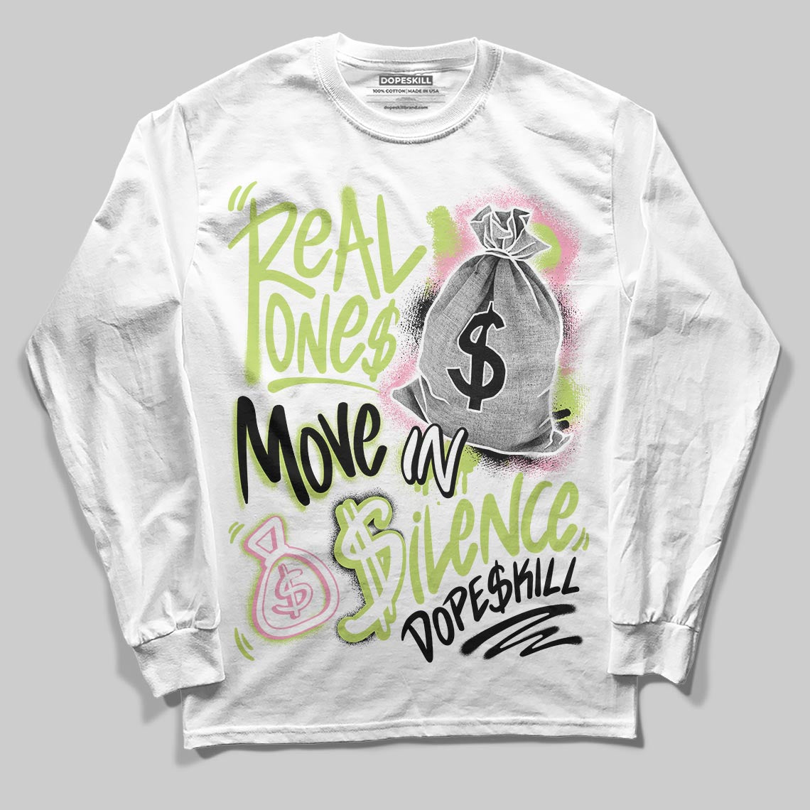 Chase B x Travis Scott x Jordan Jumpman Jack DopeSkill Long Sleeve T-Shirt Real Ones Move In Silence Graphic Streetwear - White