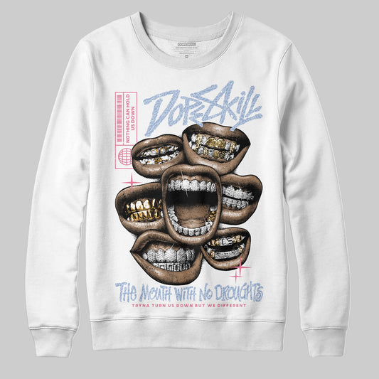 Jordan 3 GS “Denim/Pink Glow” DopeSkill Sweatshirt The Mouth With No Droughts Graphic Streetwear - White