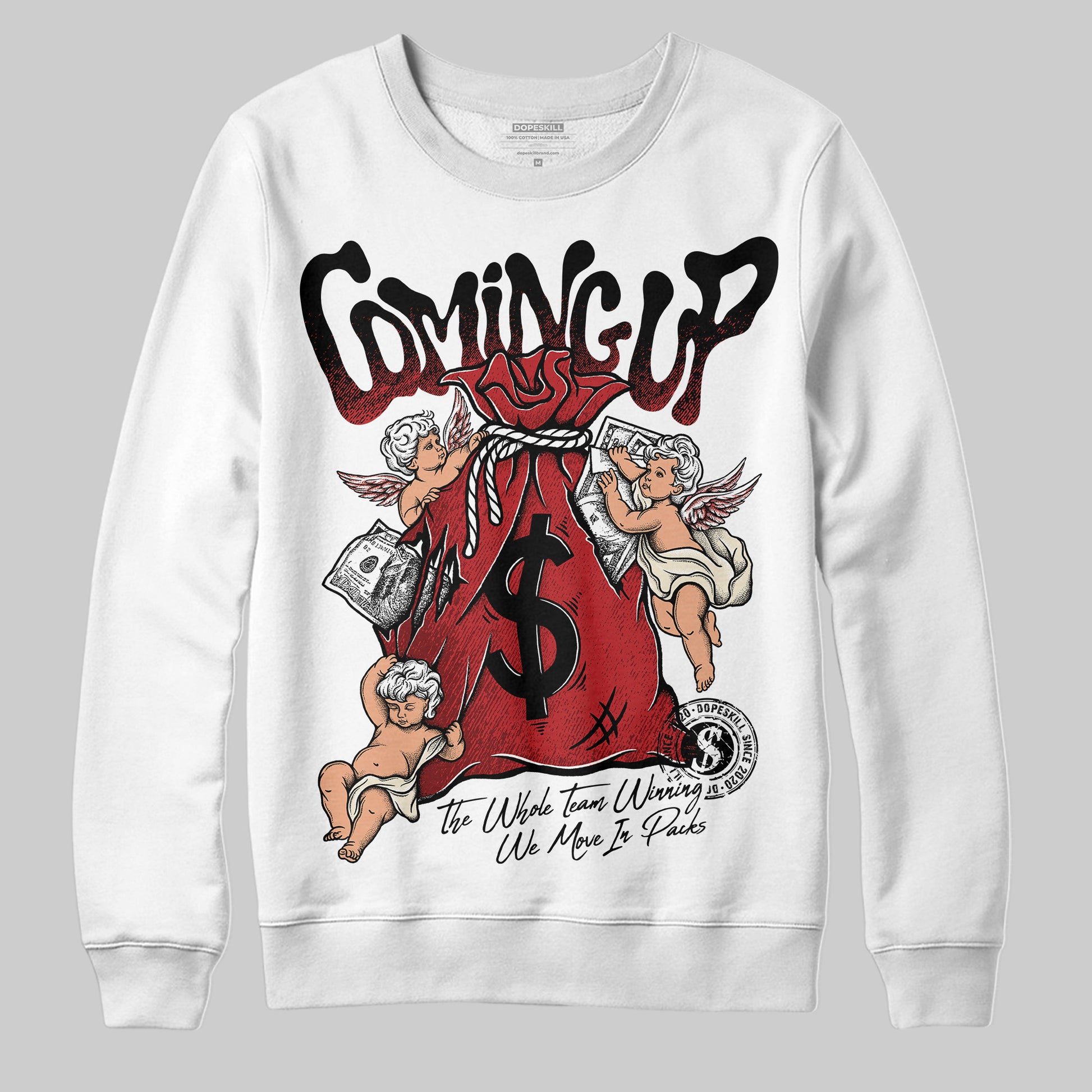 Jordan 1 Retro High OG Black Toe Reimagined DopeSkill Sweatshirt Money Bag Coming Up Graphic Streetwear - White