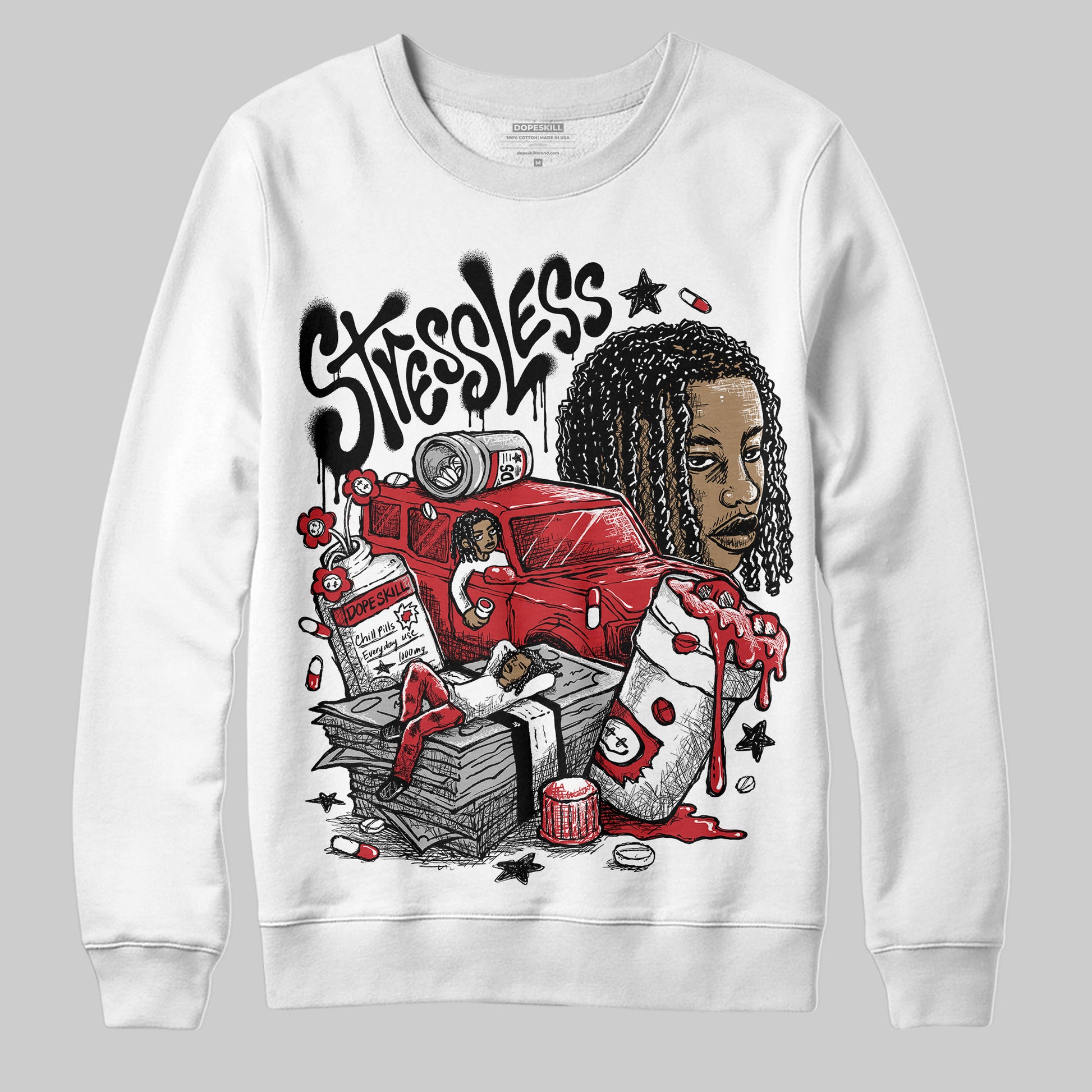 Jordan 11 Retro Low Bred (2025) DopeSkill Sweatshirt Stressless Graphic Streetwear - White